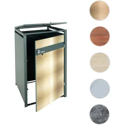 1er Mülltonnenverkleidung HWC-J82, Mülltonnenbox, erweiterbar, Metall 32kg, anthrazit ~ gold