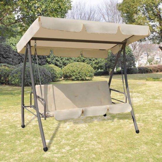 Famanu Schommelbank mit Verstellbarem Dach - Sandweiß, 3-Sitzer