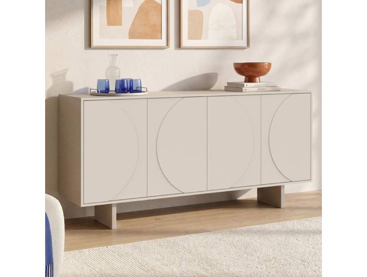 Buffet bas 160 cm ARVIN 4 portes reliefs arrondis beige