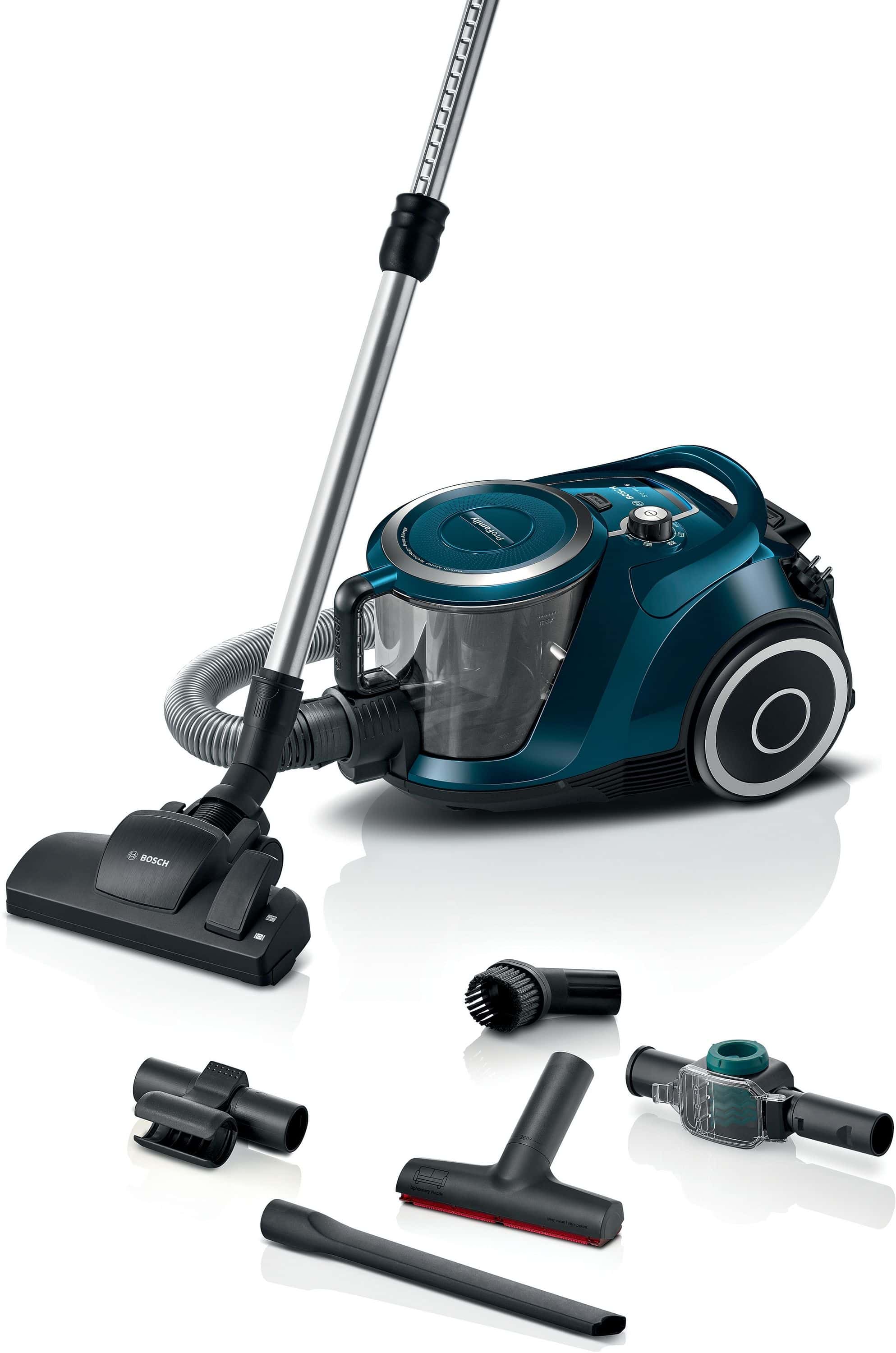 Bosch Serie 6 BGC41XFMLY ProFamily Bodenstaubsauger Beutellos 750 W Hygienefilter (Schwarz, Blau, Edelstahl)