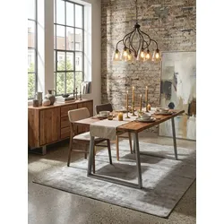Esstisch Massivholz Metall Trapezgestell Baumkante Rechteckig, Akazie 160x80x76 cm