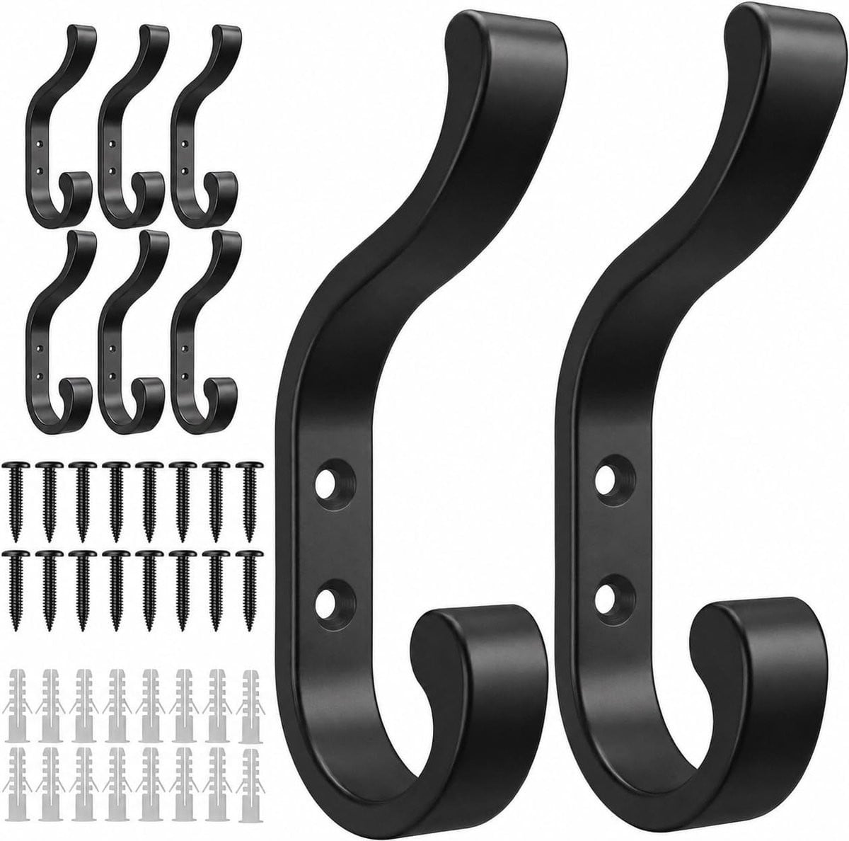 Set van 8 zwarte wandhaken voor kleding, accessoires en decoratie