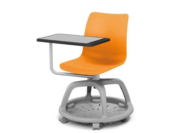 Chaise coque de formation Thaïs sur roulettes avec tablette écritoire - Polypropylène Orange