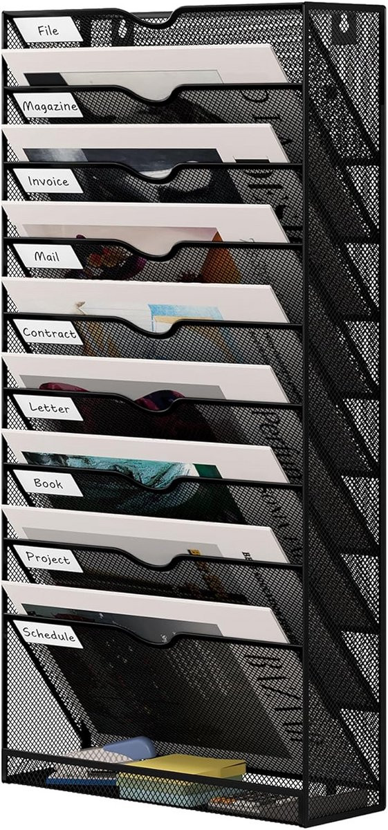 Metal Hanging Wall File Organizer met 10 vakken - A4 Magazine Rack voor efficiënte opslag