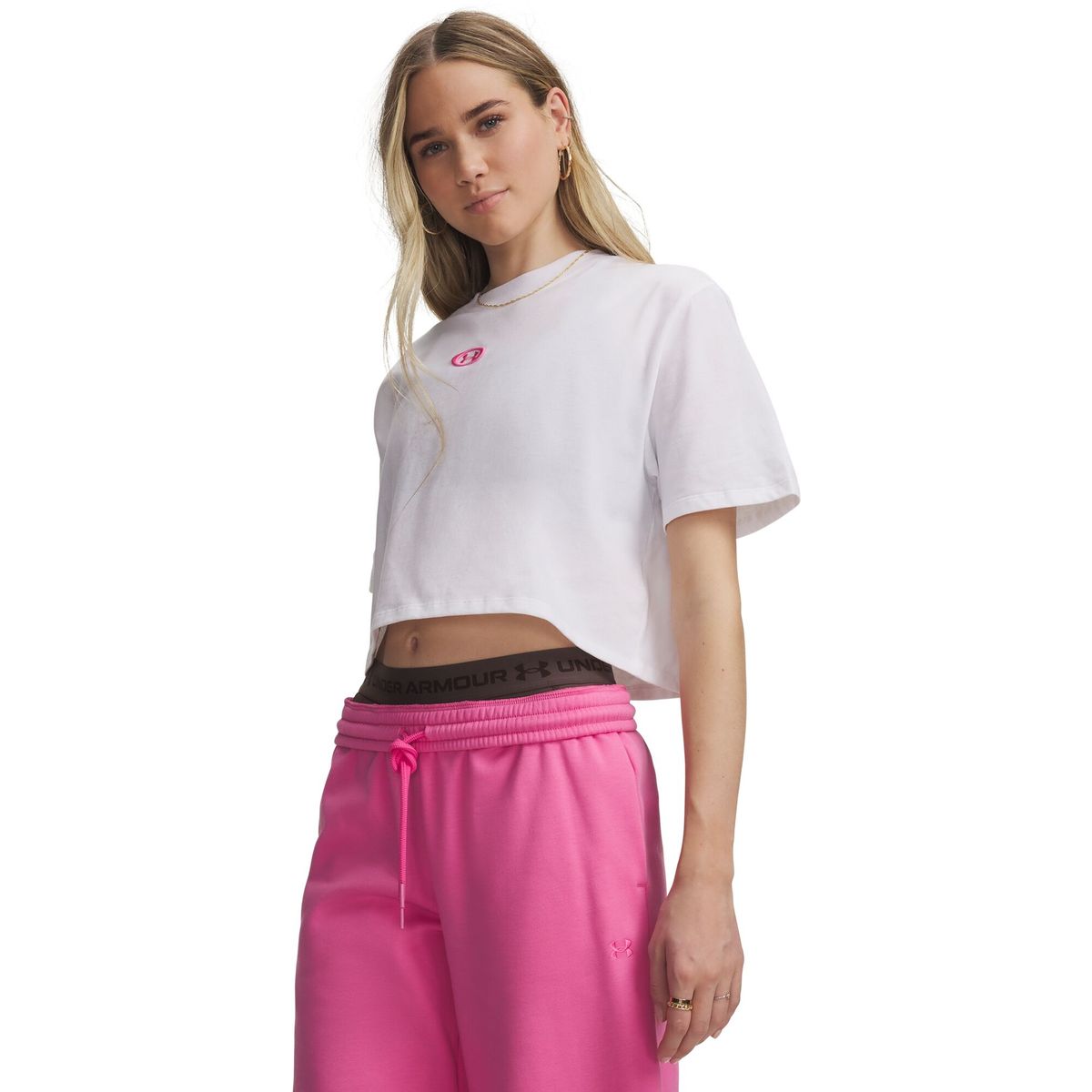 Under Armour W Center LT SS white pink frenzy (100) M 6015217-100-MD