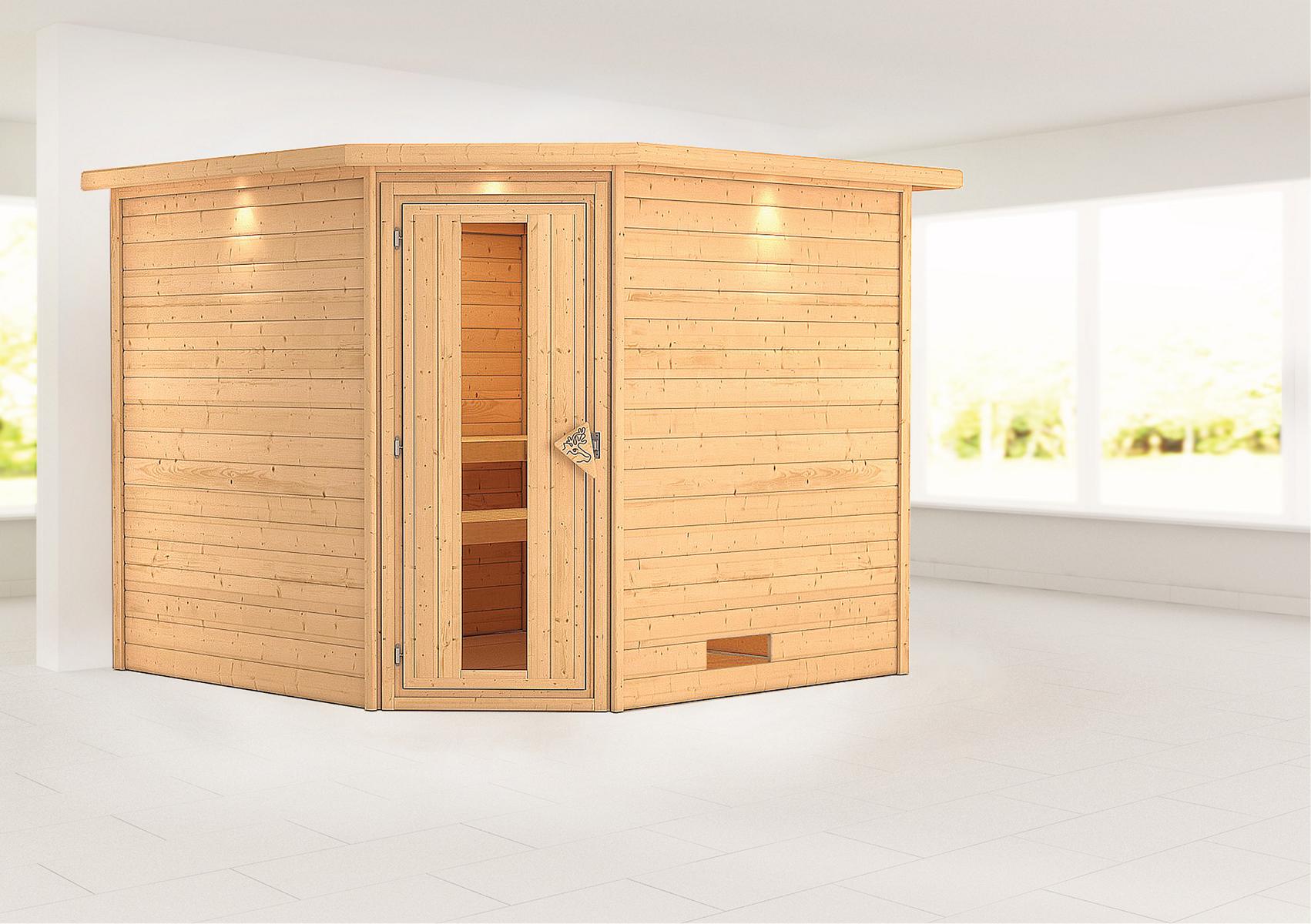 KARIBUHOLZT MH Leona Eck, ohne Zubehör mit Energiespartür u.Dachkranz 09231691
