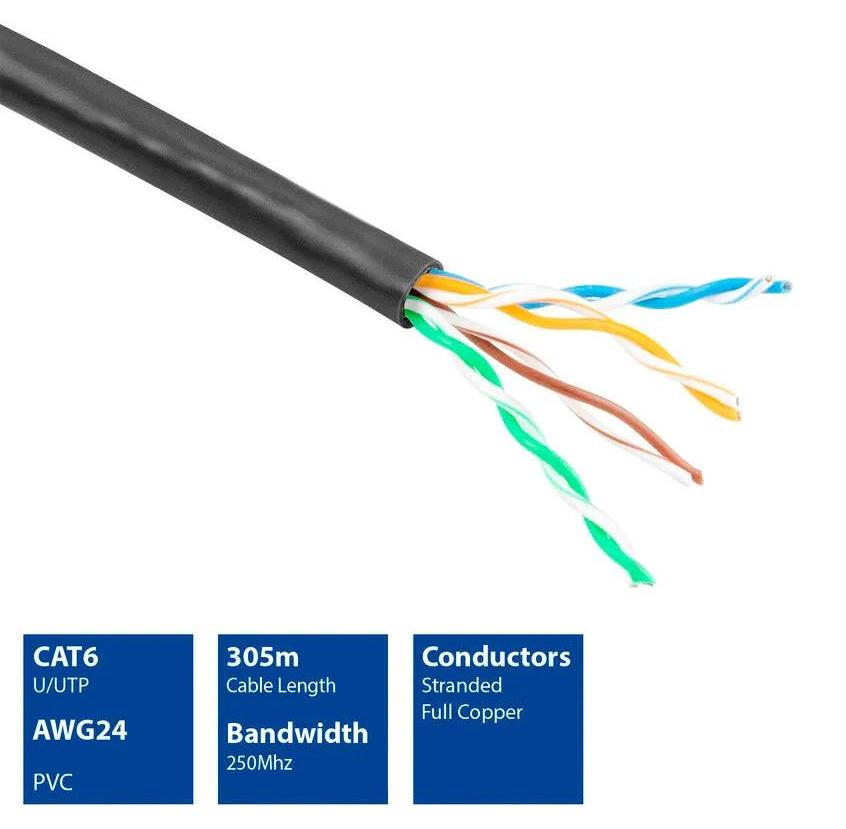 ACT 305m Cat6 Cable, 305 m, Cat6, Schwarz