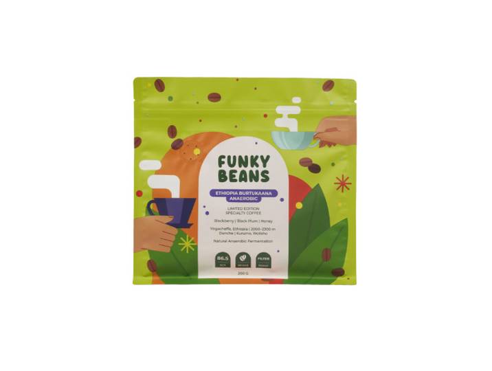 Spezialitätenkaffee Bohnen Funky Beans Ethiopia Burtukaana Anaerobic Filter, 200 g
