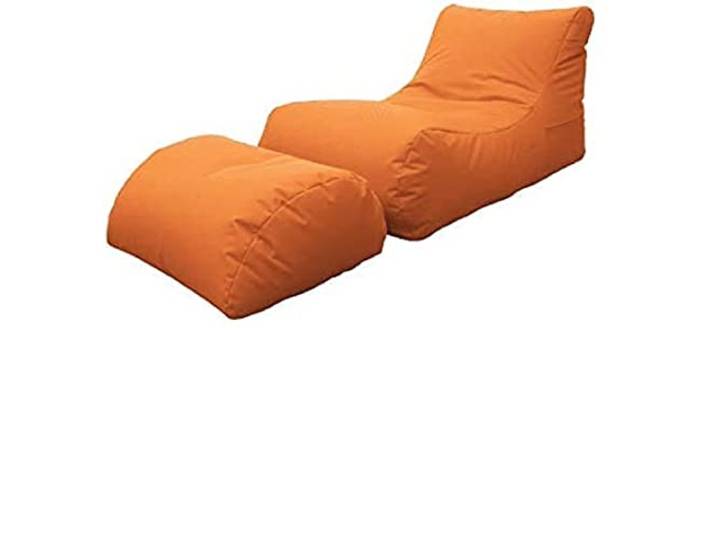 Dmora Moderne Wohnzimmer-Chaiselongue, Made in Italy, Sessel mit Nylon-Fußstütze, Gepolsterter Sitzpuff für Schlafzimmer, 120x80h60 cm, Farbe Orange