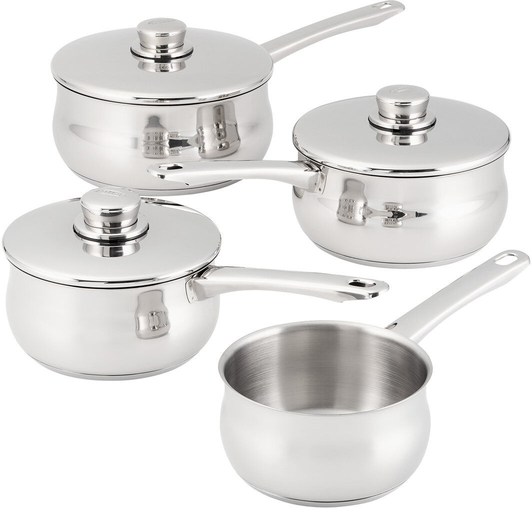 Stellar 1000 4 Piece Stainless Steel Pan Set, 14/16/18/20Cm Saucepans With Stainless Steel Lids Silver 4