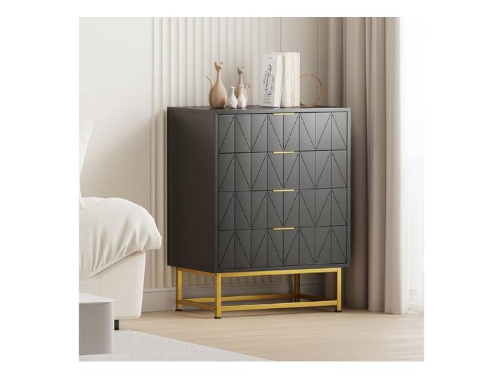 GarveeMore Sideboard Kommode Mit 4 Schubladen, Flurschrank, Wohnzimmermöbel, Robustes Möbelstück aus Holz und Metall – Platzsparendes Design