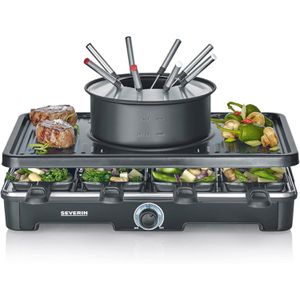 Severin Raclette-Grill RG2347, für 8 Personen, 1400 Watt, mit gerillter Grillplatte und Fonduetopf