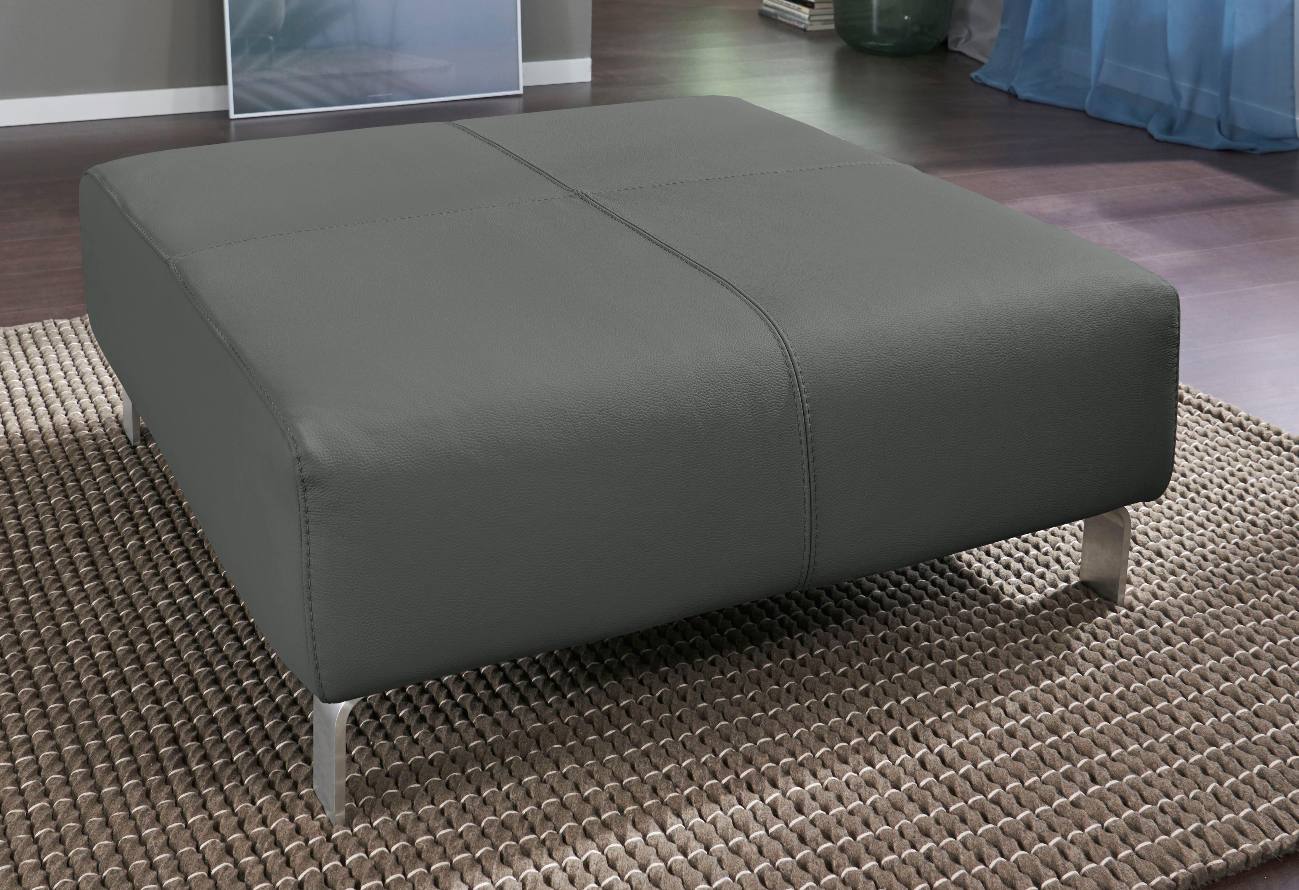 Hocker CALIA ITALIA "Simon", grau, B:97cm H:40cm T:97cm, Leder SORRENTO, pigmentiertes Glattleder;Leder BULL, pigmentiertes Dickleder, Hocker, Hocker grau B/H/T: 97cm x 40cm x 97cm, Leder BULL
