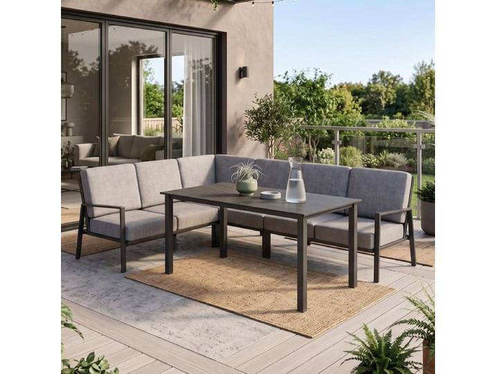 Kettler Zenith Dininglounge Tisch 160x95cm Aluminium/Olefin Dunkelgrau Hellgrau