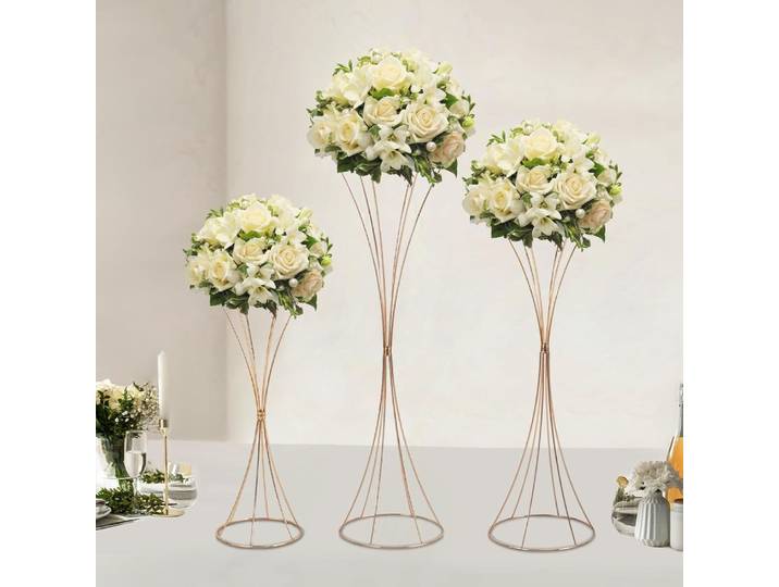 Centre de table de mariage en métal, Vase doré, ensemble de 3 supports de fleurs pour centres de table de mariage, jardinière de mariage géométrique