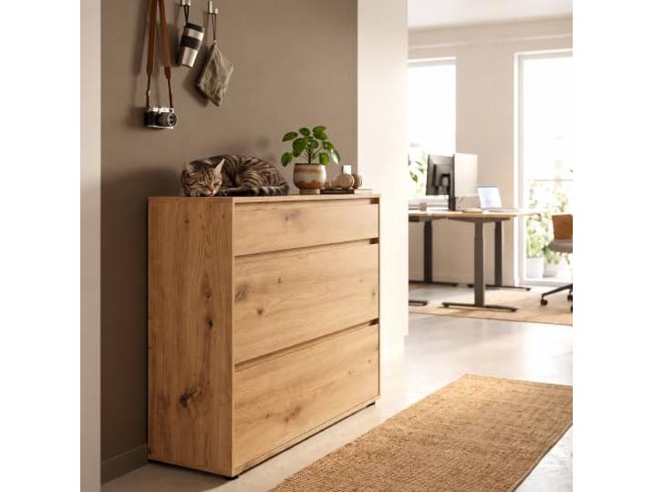 Wohnzimmer Kommode 111,5 cm breit in Eiche mit 2 Klappen & 1 Schublade