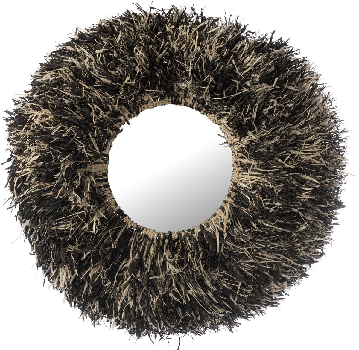 J-Line Ronde Spiegel Sisal Riet Zwart/Wit