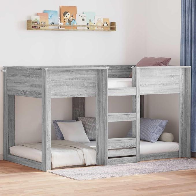 Etagenbett für Kinder Graues Sonoma Holzwerkstoff 100 x 200 cm mit Lattenrost platzsparend robust modernes Kinderzimmer Schlafplatz