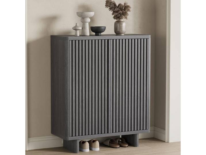 Meuble à chaussures Double Porte Armoire à Chaussures 5 niveaux avec 4 étagères réglables Range-Chaussures Moderne Gris