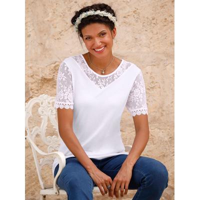 Spitzenshirt CLASSIC BASICS "Rundhals-Shirt", Damen, Gr. 38, weiß, 100% Viskose, Spitze:100% Baumwolle, unifarben, Rundhals, Shirts