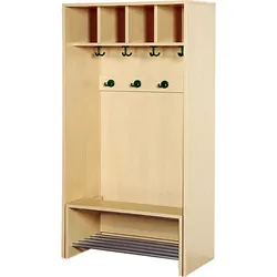 Korpus-Garderobe mit einschiebbarer Bank