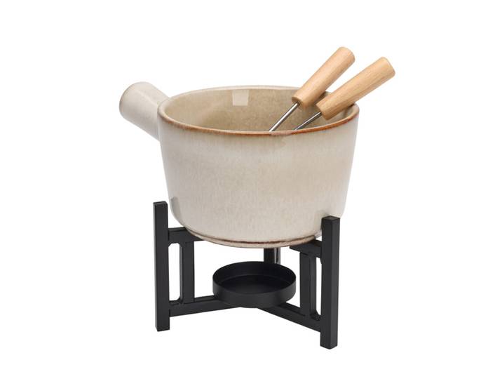 Fondue Set Porzellan 4-teilig weiss/schwarz