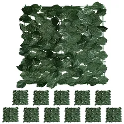 Relaxdays Sichtschutz Efeu, 12er Set, je Heckenmatte 50x50 cm, künstliche Hecke Garten & Balkon, Blätterzaun, dunkelgrün