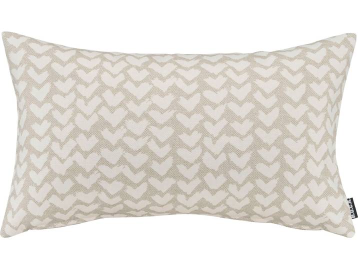 Dekokissen H.O.C.K. White Heart , beige (beige, natur, herzen), B:30cm H:10cm L:50cm, Polyester, Dekokissen_Sitzkissen_Kissenhüllen, Dekokissen, mit Herzen, Kissenhülle mit Füllung, 1 Stück