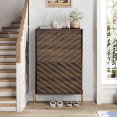 "Modern 23.6"" Farmhouse Shoe Cabinet with Removable Partions, Adjustable Storage & Metal Legs by GDFStudio"