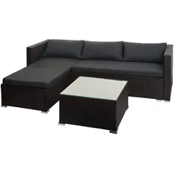 Décoshop26 - Gartenmöbelset aus braunem Polyrattan Lounge-Set für Balkon oder Terrasse Sofa mit Tisch und dunkelgrauen Kissen 04_0003249