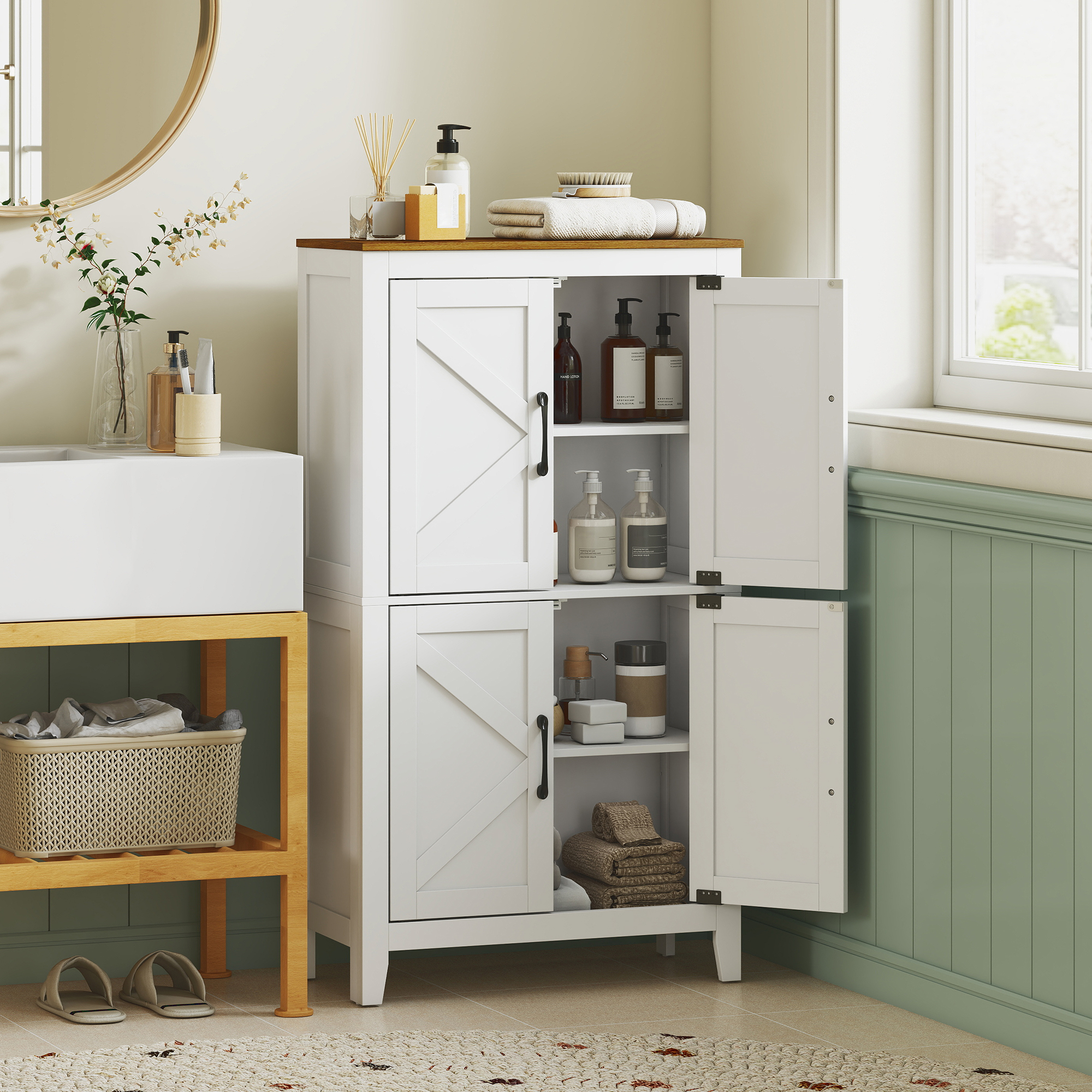 Homcom Armadio da bagno stretto con ante stile fienile e 4 ripiani, 60x30x110 cm, bianco   Aosom Italy