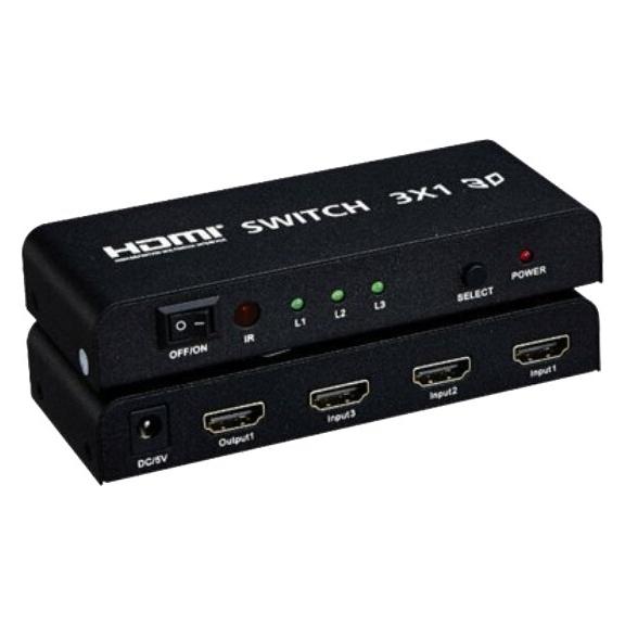 PremiumCord HDMI switch 3:1 kovový, dálkové ovl. (KHSWIT31B)