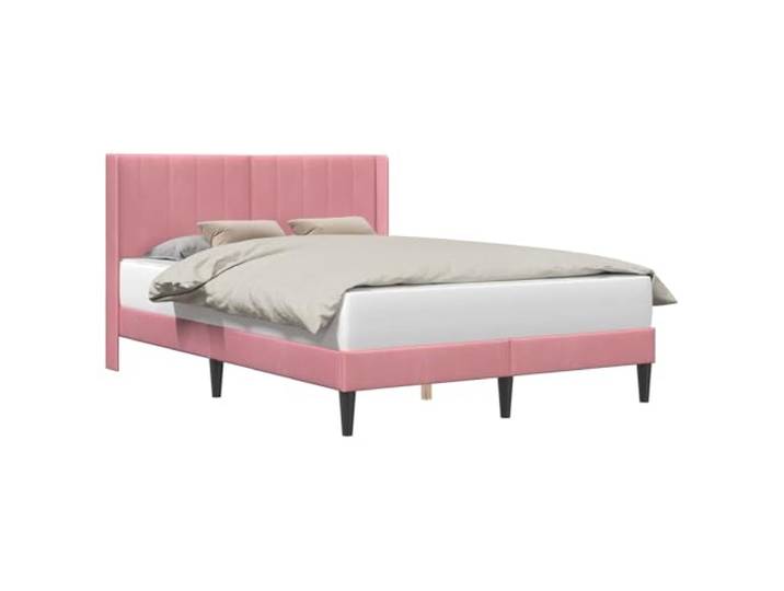 HMDNGOUT Bettrahmen mit Kopfteil Samt Rosa 120x200 cm, Bettgestell mit Samtbezug und Lattenrost, modernes Design mit gekreuzten Beinen, stabiles Sperrholz, pflegeleicht