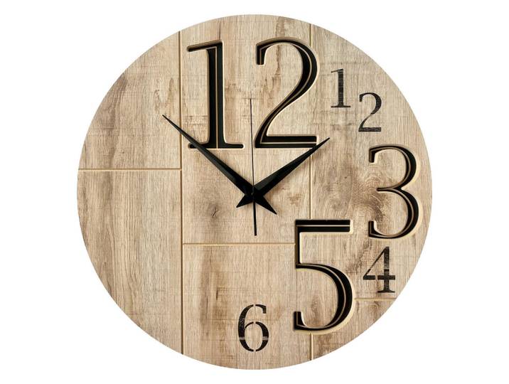 Wanduhr -, Schwarz, Eichefarben, Holz, Metall, Kunststoff, Fsc, Made in EU, Dekoration, Uhren, Wanduhren