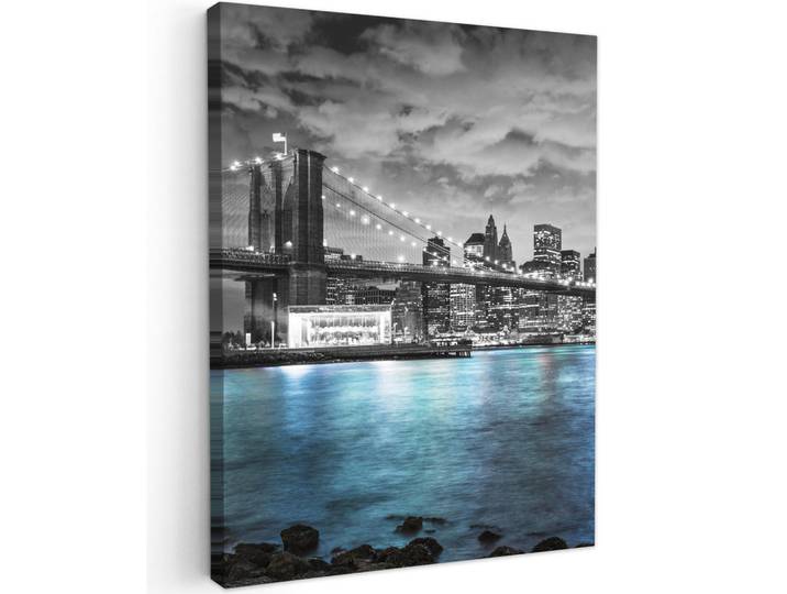 MuchoWow Leinwandbild - New York - Skyline - Stadt - Blau - 60x80 - Gemälde, Blaugrau, Textil, Kiefer, Abstrakt, Rechteckig, 60x80 cm, gerahmt, Bilder & Rahmen, Bilder, Wandbilder