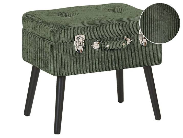Tabouret de rangement velours côtelé vert foncé