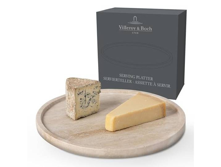 Villeroy & Boch - Manufacture Travertine Servierteller Beige, Handarbeit, eleganter Präsentationsteller aus Naturstein in Sandton, Teller Stein, Geschirr, Travertin