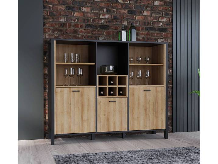 Sideboard 139 x 117 x 40cm Schwarz/Braun