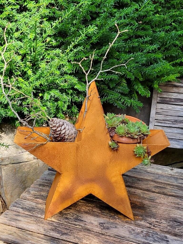 POSIWIO Edelroest 3D ster plantenbak, Hoogte: 55 cm