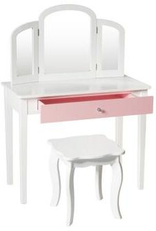 Costway Kids Princess Make Up Dressing Table with Tri-folding Mirror and Chair-White