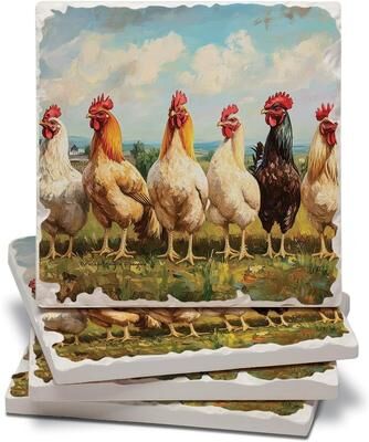 Thirstystone "Chicken Brood 4 Pack Absorbent Stone Tumbled Tile Coasters with Protective Cork Backing 4"" Square Made in The USA Absorbent"