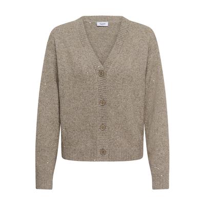 Strickjacke SAINT TROPEZ "Saint Tropez Strickjacke NovaSZ", Damen, Gr. L, braun (savannah tan melange), Strickjacken Strickjacke
