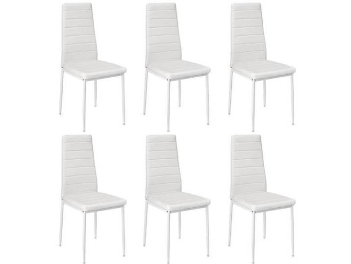 Lot de 6-Chaise de salle à manger-ERROLVES-Blanc-style minimaliste-Motif de Ligne horizontale-pieds Métal