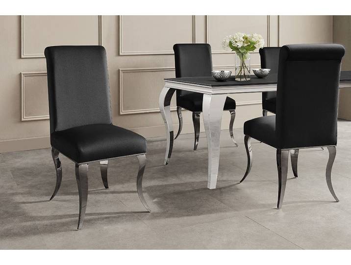 riess-ambiente Esszimmerstuhl MODERN BAROCK DELUXE schwarz/silber - Samt-Bezug, Edelstahlbeine (Einzelartikel, 1 St), weiche Polsterung & Barock Design - ideal für Esszimmer & Schminktisch