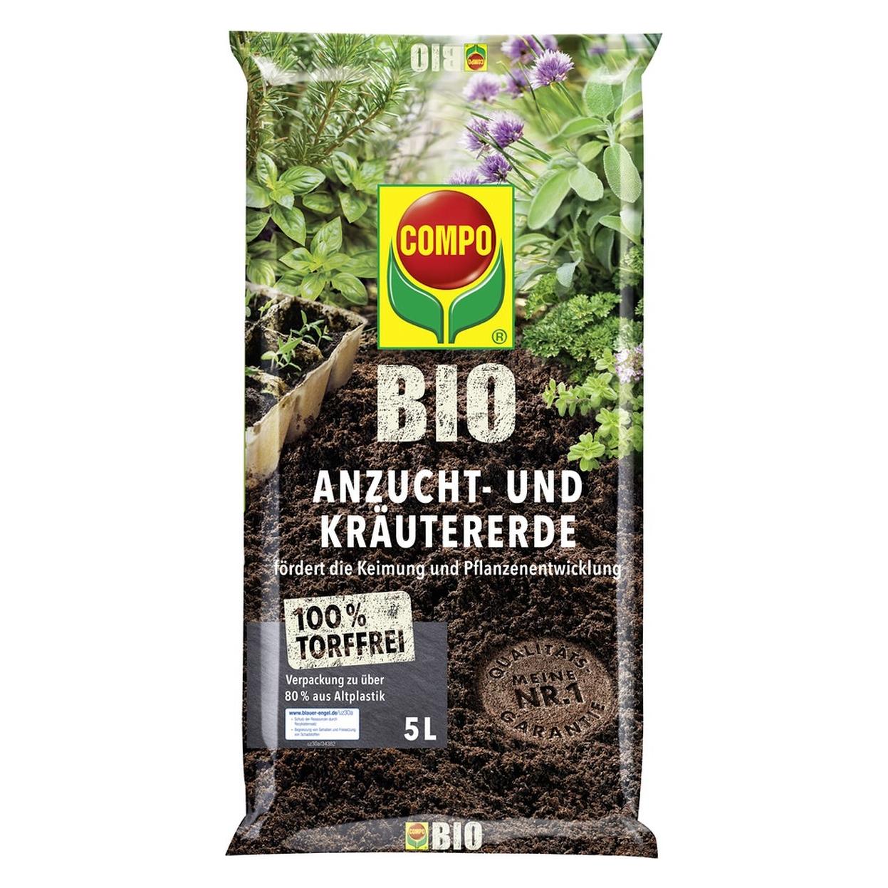 Compo BIO Anzucht- und Kräutererde torffrei (5 l, Erde ohne Torf) (2822402004)