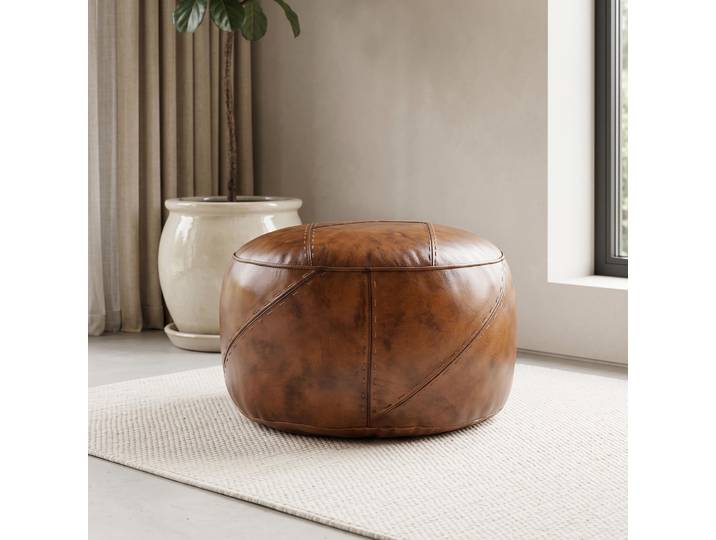 Pouf rond en cuir - Patchwork