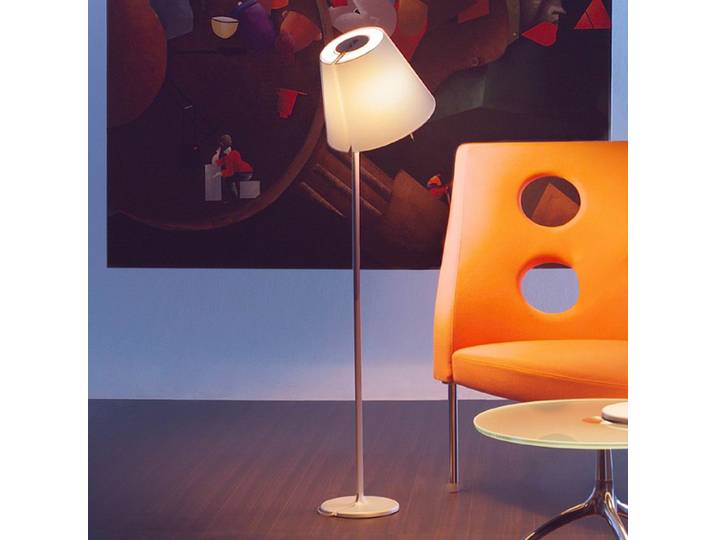 Melampo F Lampadaire Gris - Artemide - Salon / séjour - Design - Tissu / textile - Avec abat-jour