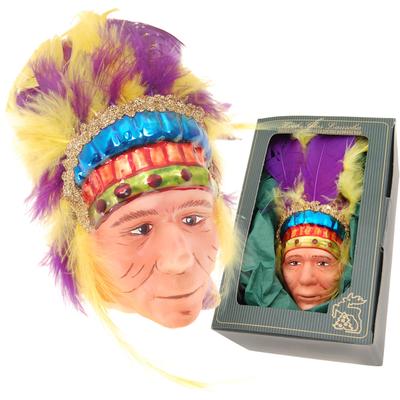 Christbaumschmuck KREBS GLAS LAUSCHA "Indigener Kopf", bunt (mehrfarbig), B:8cm H:10cm T:8cm Ø:10cm, Glas, Weihnachtsbaumschmuck, Glas, 1 Stück