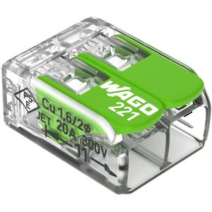 Wago Verbindungsklemme Compact, 221-422/995-016, 2 Leiter, 4mm², mit Hebel, Green Range, 16 Stück