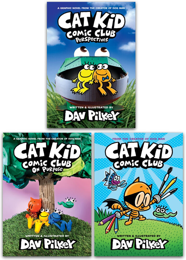 Scholastic Cat Kid Comic Club Collection 3 Books By Dav Pilkey (Cat Kid Comic Club, On Purpose, Perspective)